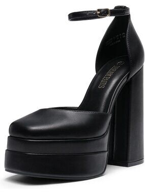 Dream Pairs Women's Black Platform Square Toe Ankle Strap Heels Party Pumps